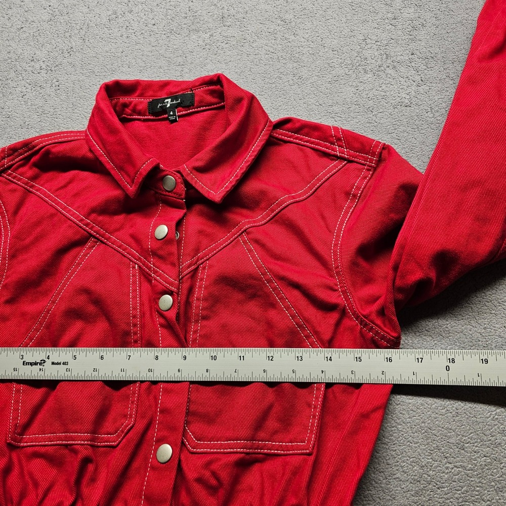 7 For All Mankind Red Denim Western Mini Dress Womens 4 Red Long Sleeve Cotton - Picture 5 of 13
